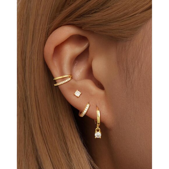 4 Pairs Gold Hoop Earrings Set for Women Dangle Stack 14k Gold Plated Huggie - Picture 2 of 7